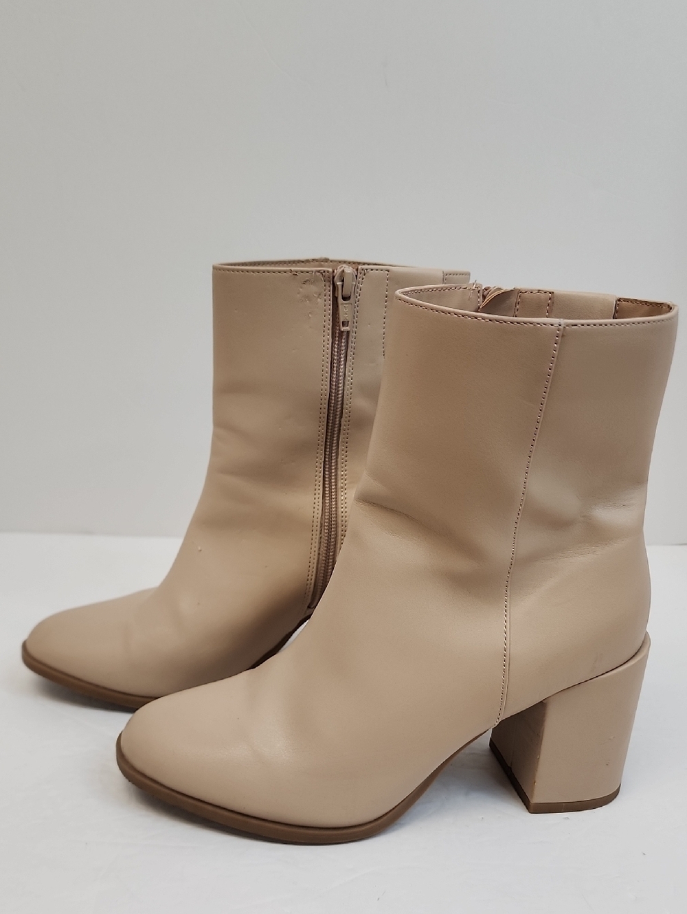 A New Day Tan Faux Leather Block Heel Ankle Boots Size 7 - Picture 2 of 14